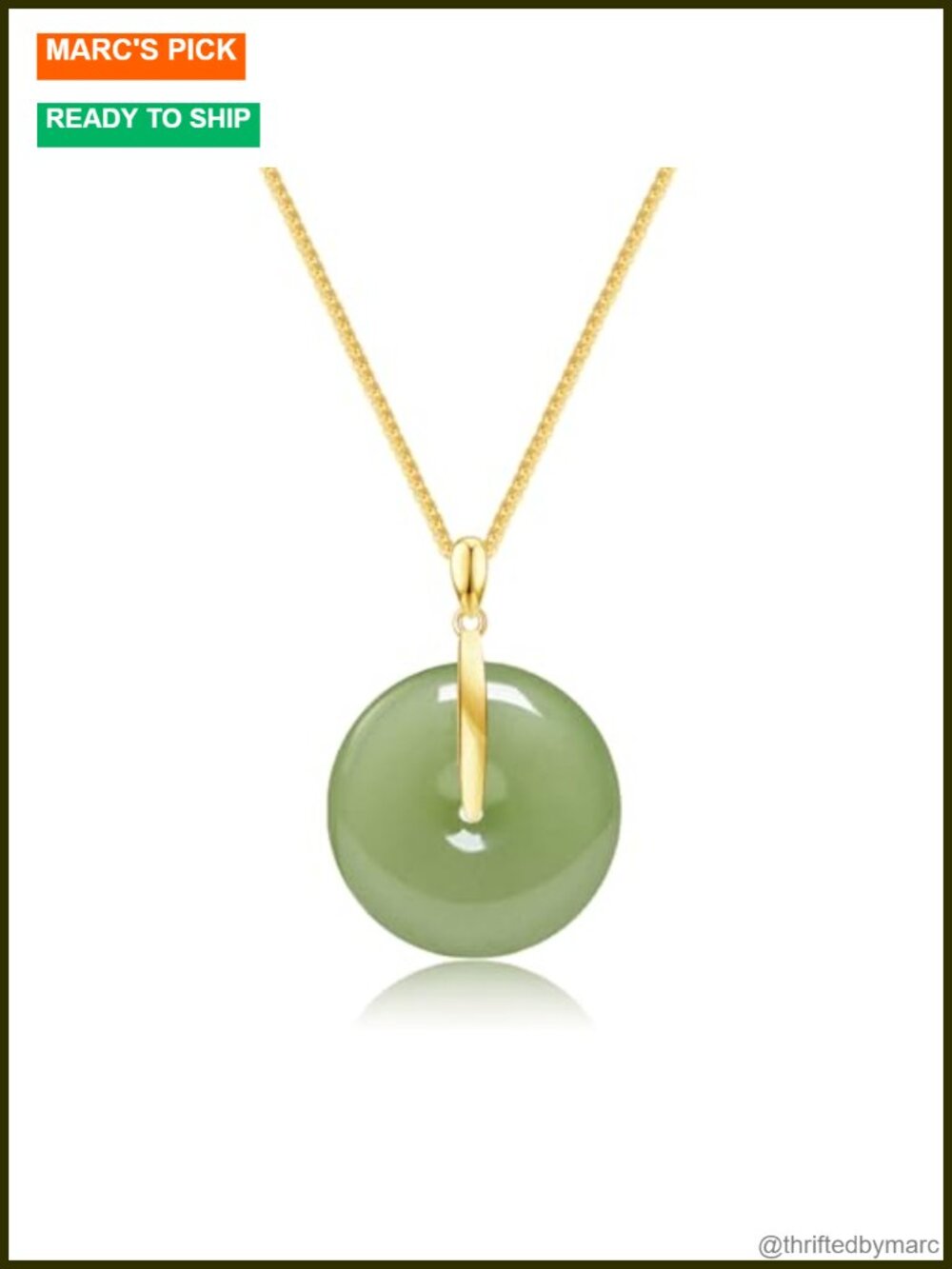 Hetian Jade Donut Pendant Necklace 925 Sterling Silver with Gold Plated